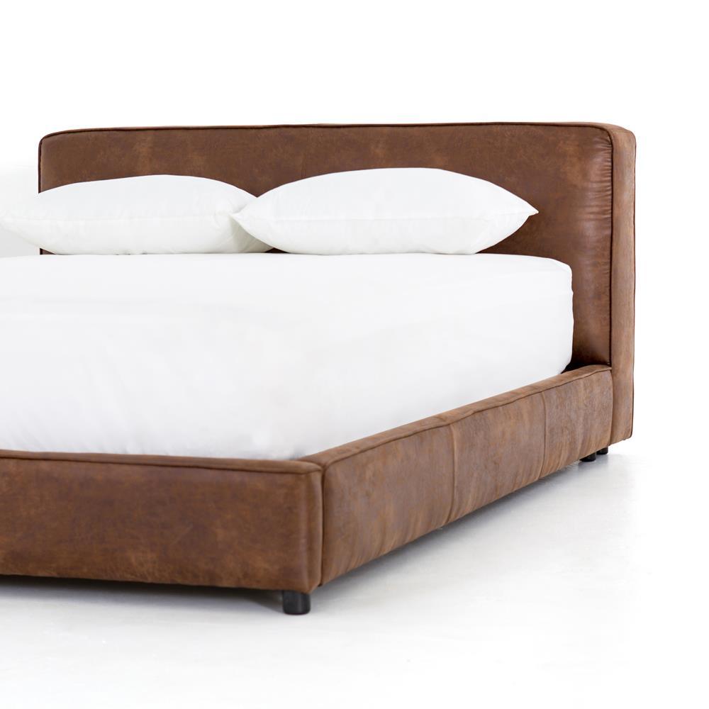 Linus Rustic Lodge Brown Upholstered Faux Leather Platform Bed - Queen