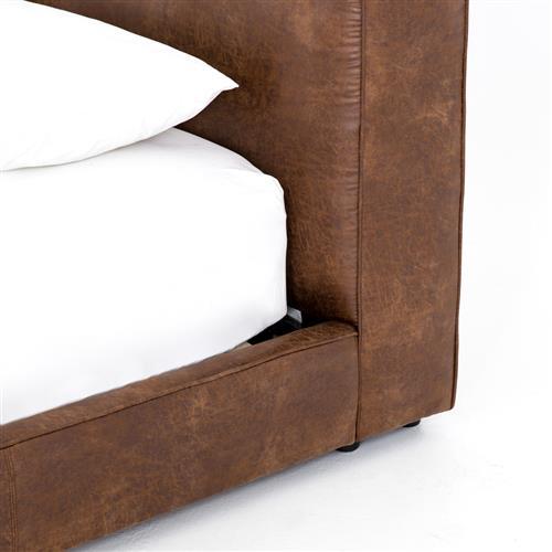 Linus Rustic Lodge Brown Upholstered Faux Leather Platform Bed - Queen