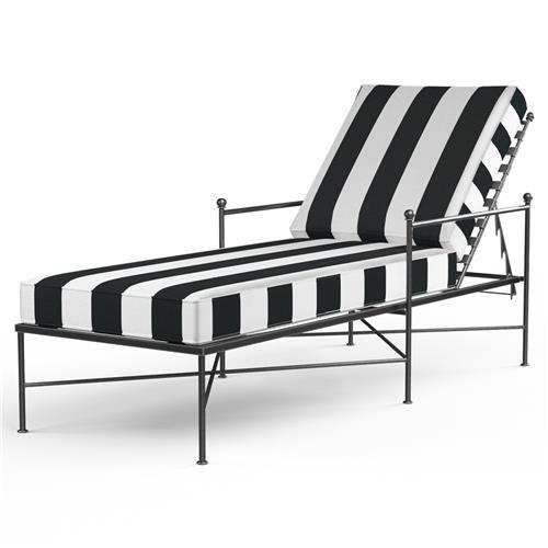 Sunset West Provence White Black Stripe Cabana Cushion Metal Outdoor Chaise Lounge