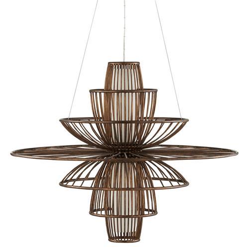 Kenji Mid Century Copper Iron Off White Shaded Chandelier