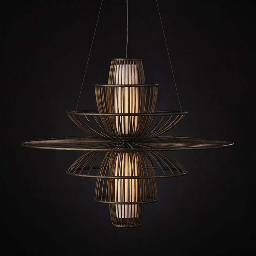 Kenji Mid Century Copper Iron Off White Shaded Chandelier