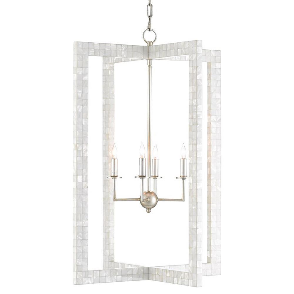 Mariett Coastal Beach White Pearl Frame Silver Metal Chandelier