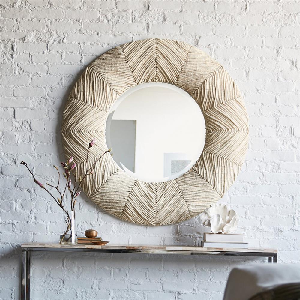 Palecek Sabine Modern Classic Hand Sewn Coconut Shell Bead Wall Mirror - 48D