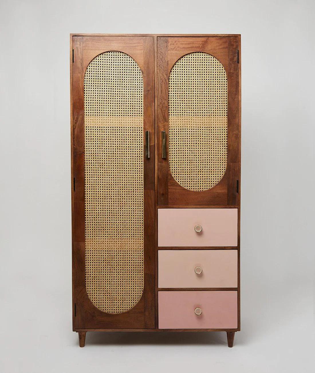 Wicker And Wood Wardrobe