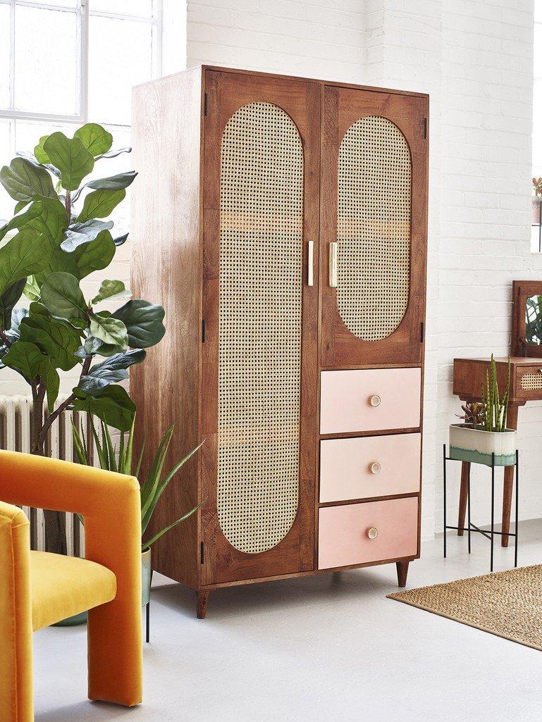 Wicker And Wood Wardrobe