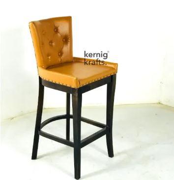 Classic Wooden Bar Chair In Upholestry - Button Tufted