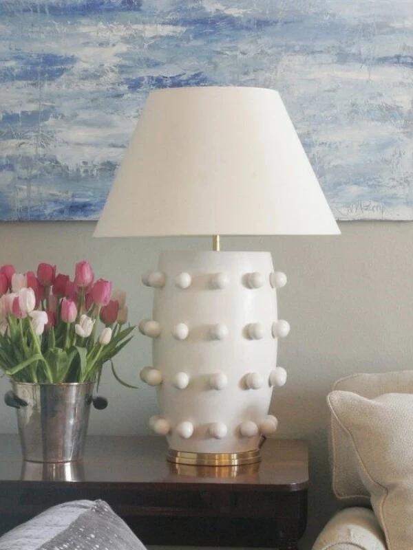 Modern Ceramic Lamp With White Linen Shade