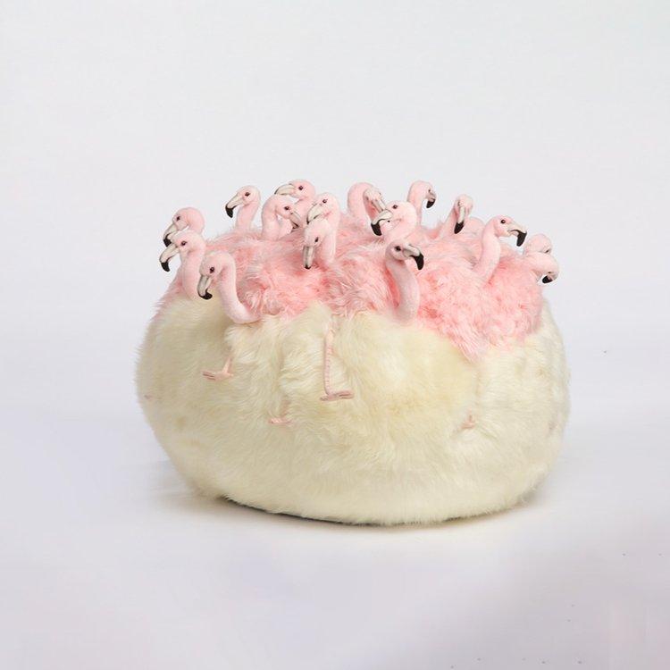 Mini Pouf Flamingo Fluffy Balls